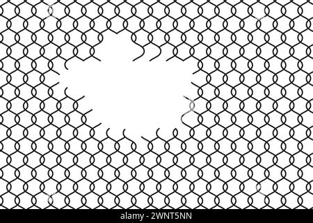 Clôture en treillis métallique cassée. Texture de maille pirson en fil déchiré. Rabitz ou clôture de maillon de chaîne avec trou coupé. Illustration vectorielle. SPE 10. Image de stock. Illustration de Vecteur