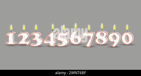 Numéros d'anniversaire, bougie avec feu. Nombres 3D. Illustration vectorielle. SPE 10. Image de stock. Illustration de Vecteur