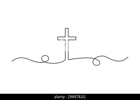 Croisez une ligne. Symbole du christianisme en une seule ligne. Continu dessiné une ligne du symbole de la religion. Illustration vectorielle. SPE 10. image de stock. Illustration de Vecteur