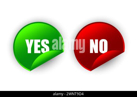Oui ou non autocollants. Symboles bouton OUI et NON. Coche verte Oui et icône rouge non. Illustration vectorielle. SPE 10. Image de stock. Illustration de Vecteur