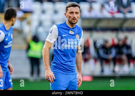 Lodz, Pologne. 03 mars 2024. Piotr Mrozinski de Puszcza vu lors du match de la Ligue polonaise PKO Ekstraklasa entre LKS Lodz et Puszcza Niepolomice au stade municipal de Wladyslaw Krol. Score final : LKS Lodz vs Puszcza Niepolomice 3:2. Crédit : SOPA images Limited/Alamy Live News Banque D'Images