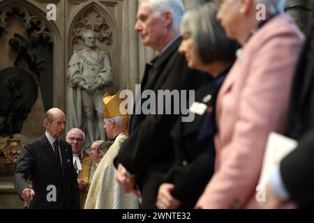Le duc de Kent (à gauche) arrive pour assister à un service d'action de grâce à l'occasion du 200e anniversaire de la RNLI, à l'abbaye de Westminster à Londres. Date de la photo : lundi 4 mars 2024. Banque D'Images
