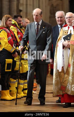 Le duc de Kent arrive pour assister à un service d'action de grâce à l'occasion du 200e anniversaire de la RNLI, à l'abbaye de Westminster à Londres. Date de la photo : lundi 4 mars 2024. Banque D'Images