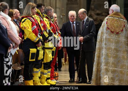 Le duc de Kent arrive pour assister à un service d'action de grâce à l'occasion du 200e anniversaire de la RNLI, à l'abbaye de Westminster à Londres. Date de la photo : lundi 4 mars 2024. Banque D'Images
