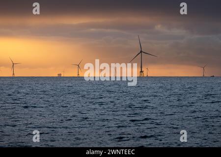 Seagreen Wind Energy, parc éolien offshore écossais. Vestas V164, turbines de 10 mégawatts. Banque D'Images