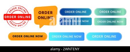 commandez en ligne timbre bulle de discours et bouton marché d'affaires vente achat offre d'achat Illustration de Vecteur