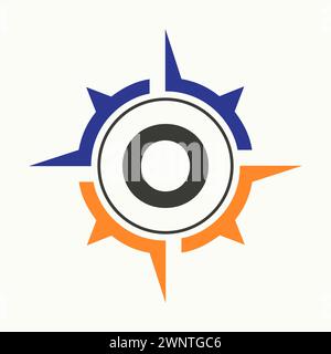 Logo Compass sur lettre O. Symbole navigateur Illustration de Vecteur