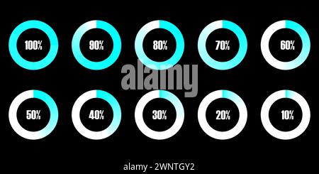 Jeu d'icônes circulaires de barre de progression. Icône minuterie. Bon pour l'affichage de téléchargement. Indicateur d'élément plat. Illustration vectorielle. Image de stock. SPE 10. Illustration de Vecteur