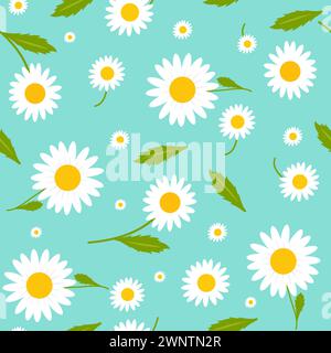 Fleurs de Marguerite sur fond bleu. Motif sans couture. Fleurs de camomille au printemps. Banque D'Images