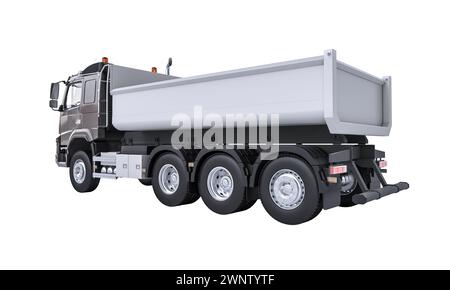 Illustration détaillée d'un camion à benne basculante robuste pour la construction, isolé sur un fond blanc. rendu 3d. Banque D'Images