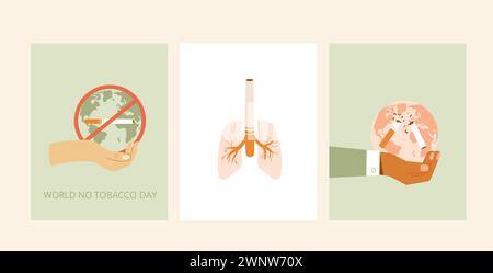Cartes de la journée mondiale sans tabac. Arrête de fumer la bannière. Sensibilisation à la cigarette et aux signes interdits. Illustration vectorielle plate Illustration de Vecteur