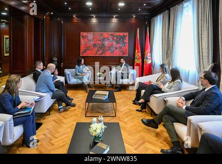 Podgorica, Monténégro. 04 mars 2024. Au cours de sa visite au Monténégro, la ministre des Affaires étrangères Annalena Baerbock (Alliance 90/les Verts) s’entretient avec Jakov Milatovic, président du Monténégro. Crédit : Soeren Stache/dpa/Alamy Live News Banque D'Images