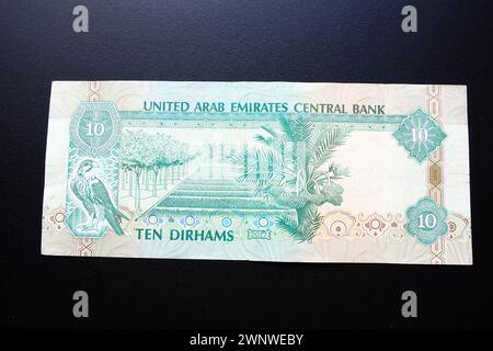 Les Émirats arabes Dirham arabe. Le code ISO AED est la monnaie officielle des Émirats arabes Unis. Dirham est subdivisé en 100 fils. Dirham l'était Banque D'Images