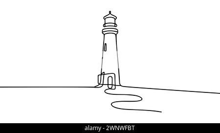 Continu un simple dessin de ligne abstraite simple de l'icône de phare en silhouette sur un fond blanc. Linéaire stylisé. Illustration de Vecteur