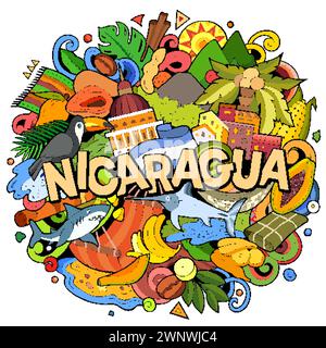 Nicaragua dessin animé Doodle illustration. Design local drôle. Illustration de Vecteur