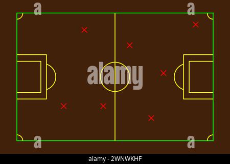 Stratégie de football jeu de football schéma tactique dessin sur tableau noir. Illustration de Vecteur