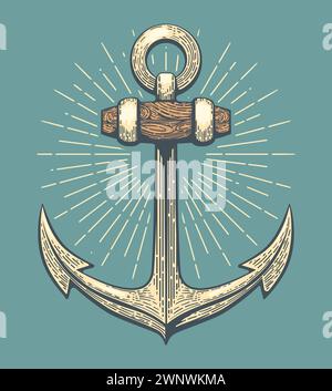 Ancre de navire vintage gravée Illustration de Vecteur