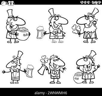 Illustration de dessin animé de personnages Leprechaun sur la page de coloriage de la Saint Patrick Day Illustration de Vecteur