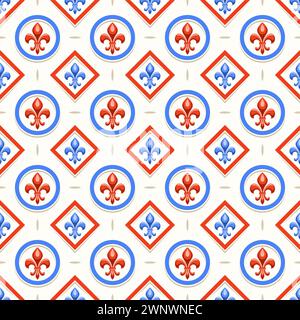 Vector Fleur de lis Seamless Pattern, répéter le fond avec des illustrations de motif vintage avec fleur de lis en cercle et cellules en losange, carré po Illustration de Vecteur