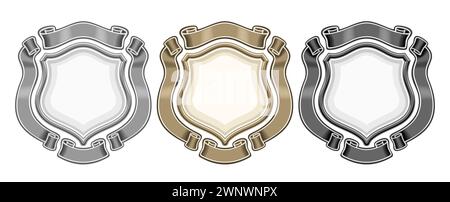 Ensemble d'emblèmes héraldiques vectoriels, collection de 3 illustrations isolées emblèmes héraldiques avec espace de copie, groupe de décoratifs divers emblèmes vintage layou Illustration de Vecteur