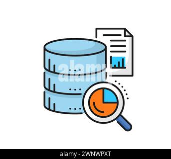 Icône de couleur de recherche de base de données pour le stockage en nuage sur le serveur réseau, symbole de ligne vectorielle. Stockage de données Internet et de fichiers informatiques sur le cloud Web pour la recherche sécurisée et l'accès au serveur de réseau, pictogramme de contour Illustration de Vecteur