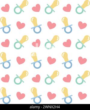 Modèle sans couture de vecteur de sucette plate de bébé et de coeurs isolés sur fond blanc Illustration de Vecteur