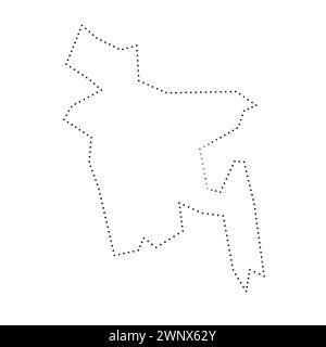 Carte simplifiée du Bangladesh. Contour en pointillés noirs. Icône vectorielle simple. Illustration de Vecteur