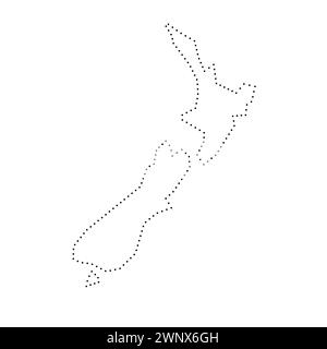 Carte simplifiée du pays de Nouvelle-Zélande. Contour en pointillés noirs. Icône vectorielle simple. Illustration de Vecteur