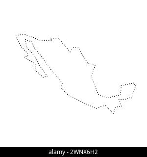 Carte simplifiée du Mexique. Contour en pointillés noirs. Icône vectorielle simple. Illustration de Vecteur