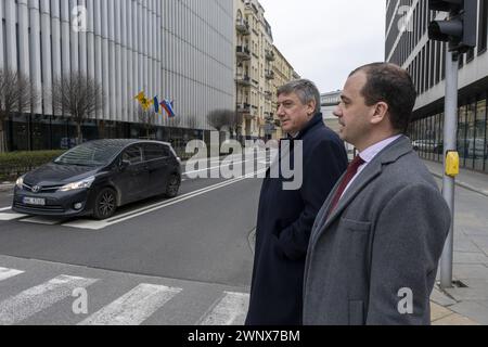 Warshaw, Pologne. 04 mars 2024. Le ministre flamand Jan jambon et Thomas Castrel photographiés lors d’une mission diplomatique du gouvernement flamand en Pologne et en Lettonie, lundi 04 mars 2024. BELGA PHOTO NICOLAS MAETERLINCK crédit : Belga News Agency/Alamy Live News Banque D'Images