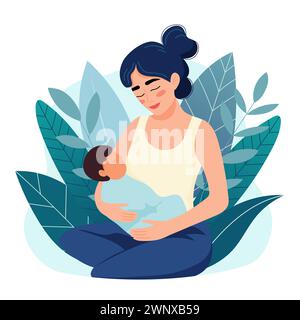 La femme tient le bébé nouveau-né. Concept de maternité, maternité, fête des mères. Illustration vectorielle dessinée à la main dans le style de dessin animé. Illustration de Vecteur