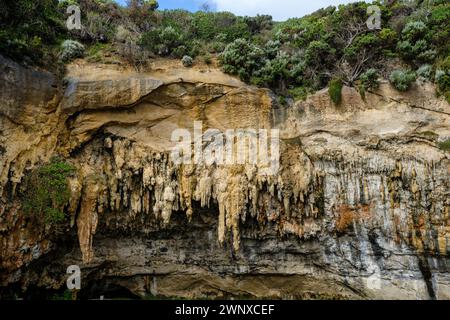 Stalactites dans une grotte à Loch Ard gorge, parc national de Port Campbell, Great Ocean Road, Victoria Australie Banque D'Images