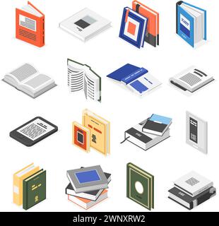Jeu de livres isométriques. Icône de livre 3d, cahiers et manuel. Symboles pour l'école, l'université, le collège. Éléments de librairie ou de bibliothèque, vecteur sans faille Illustration de Vecteur