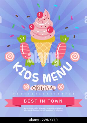 Modèle de menu enfants de couverture de menu avec illustration de crème glacée Illustration de Vecteur