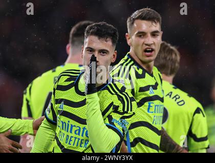 Bramall Lane, Sheffield, Royaume-Uni. 4 mars 2024. Premier League Football, Sheffield United contre Arsenal ; Gabriel Martinelli d'Arsenal célèbre avec son coéquipier Jakub Kiwior après avoir marqué le troisième but de son équipe en 15e minute pour faire le score 0-3 crédit : action plus Sports/Alamy Live News Banque D'Images