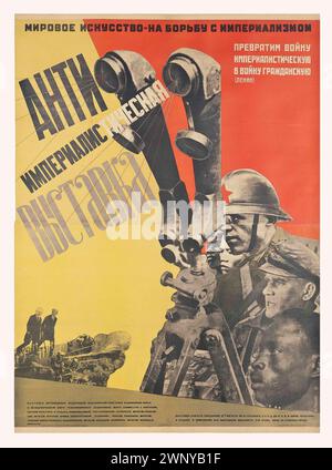 Affiche de propagande russe vintage : exposition anti-impérialiste, par Gustav Klutsis (letton : Gustav Klucis) lithographie en couleurs, 1931, Banque D'Images