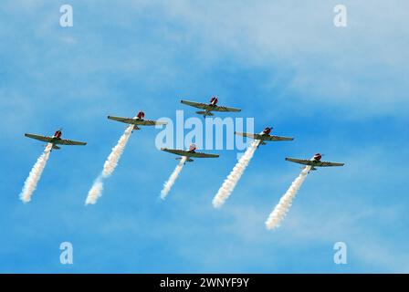 Une équipe de skywriters démontrent leur talent lors d'un spectacle aérien à Jones Beach, New York. Banque D'Images