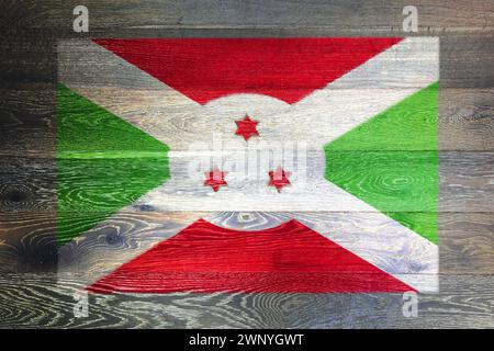 Drapeau du Burundi sur vieux bois rustique Banque D'Images