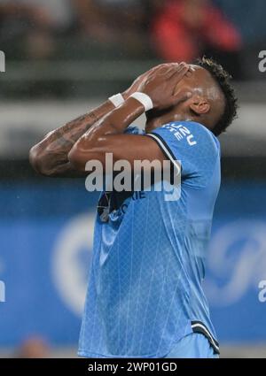 Parramatta, Australie. 02 mars 2024. Fábio L'équipe du Gomes of Sydney FC réagit lors du match 19 de la ronde de saison 2023/24 d'Isuzu Ute A-League entre le Western Sydney Wanderers FC et le Sydney FC qui s'est tenu au CommBank Stadium. Score final Sydney FC 4:1 Western Sydney Wanderers. (Photo Luis Veniegra/SOPA images/SIPA USA) crédit : SIPA USA/Alamy Live News Banque D'Images