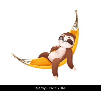 Personnage paresseux paresseux dormant de dessin animé sieste dans un hamac, personnage drôle de vecteur pour les enfants. Joyeux paresseux endormi ou ours de la jungle dort ou snooze esprit Illustration de Vecteur