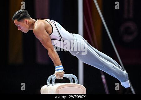 Loran de Munck (pays-Bas, Médaille d'argent). Championnats d'Europe Munich 2022 : gymnastique artistique, finale de cheval pommé pour hommes Banque D'Images