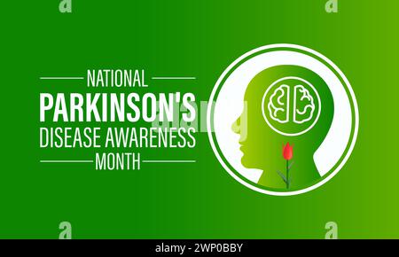 Mois national de sensibilisation à la maladie de Parkinson observé chaque année en avril, bannière vectorielle, dépliant, affiche et modèle de média social. Illustration de Vecteur