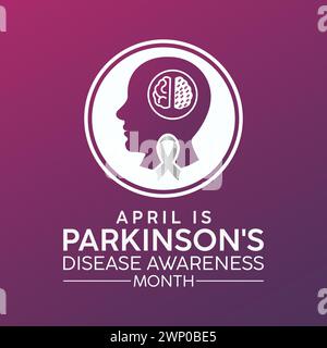 Mois national de sensibilisation à la maladie de Parkinson observé chaque année en avril, bannière vectorielle, dépliant, affiche et modèle de média social. Illustration de Vecteur