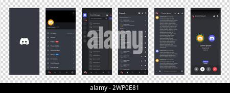 Discord interface de médias sociaux. Discord application mobile de Microsoft Corporation sur un smartphone. Définir le modèle de maquette de réseau social. Discorde mais Illustration de Vecteur