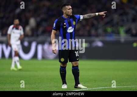 Milan, Italie. 04 mars 2024. Lautaro Martinez du FC Internazionale fait des gestes lors du match de football Serie A entre le FC Internazionale et le CFC de Gênes. Crédit : Marco Canoniero/Alamy Live News Banque D'Images