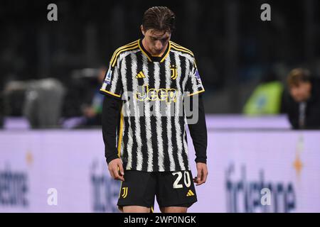 Naples, Italie. 3 mars 2024. Fabio Miretti de la Juventus semble abattu lors du match de Serie A entre la SSC Napoli et la Juventus FC au Stadio Diego Arman Banque D'Images