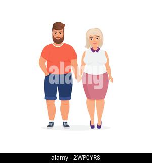 Couple de taille plus dans des vêtements décontractés debout ensemble, tenant les mains illustration vectorielle Illustration de Vecteur