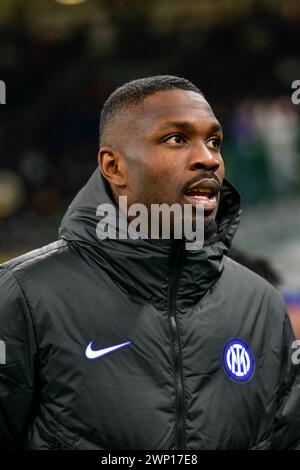 Milan, Italie. 04 mars 2024. Marcus Thuram de l'Inter a vu avant le match de Serie A entre l'Inter et Gênes à Giuseppe Meazza à Milan. (Crédit photo : Gonzales photo/Alamy Live News Banque D'Images