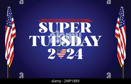 Super Tuesday élégant texte avec design d'illustration de drapeau des états-unis Illustration de Vecteur