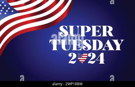 Super Tuesday élégant texte avec design d'illustration de drapeau des états-unis Illustration de Vecteur